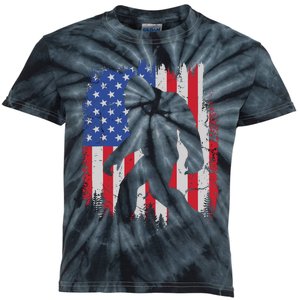 Retro Bigfoot Silhouette USA Flag Sasquatch Lovers July 4th Kids Tie-Dye T-Shirt