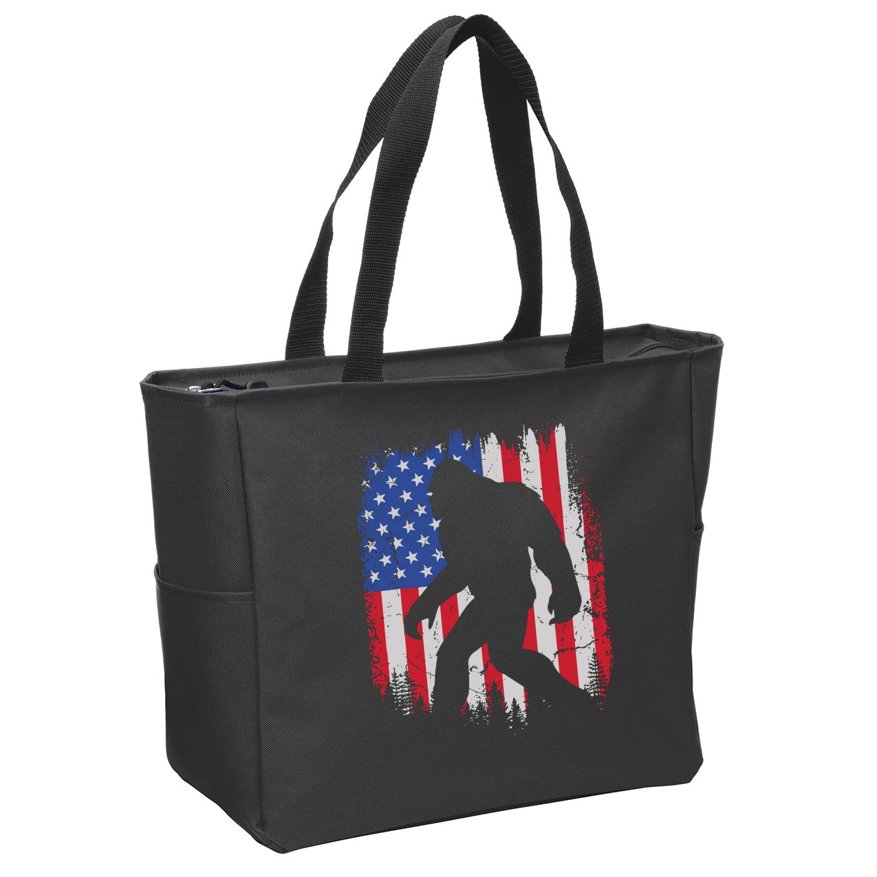 Retro Bigfoot Silhouette USA Flag Sasquatch Lovers July 4th Zip Tote Bag