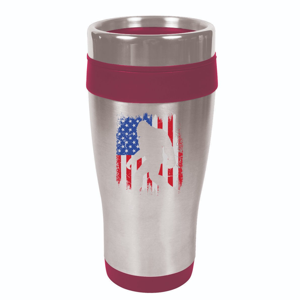 Retro Bigfoot Silhouette USA Flag Sasquatch Lovers July 4th 16oz Travel Tumbler