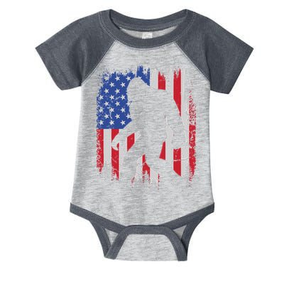 Retro Bigfoot Silhouette USA Flag Sasquatch Lovers July 4th Infant Baby Jersey Bodysuit