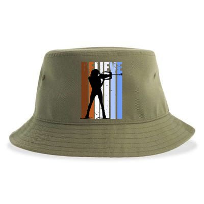 Retro Biathlon Shooting Guns Skiing Female Great Gift Sustainable Bucket Hat