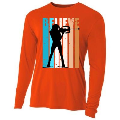 Retro Biathlon Shooting Guns Skiing Female Gift Cooling Performance Long Sleeve Crew