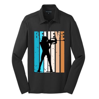 Retro Biathlon Shooting Guns Skiing Female Gift Silk Touch Performance Long Sleeve Polo