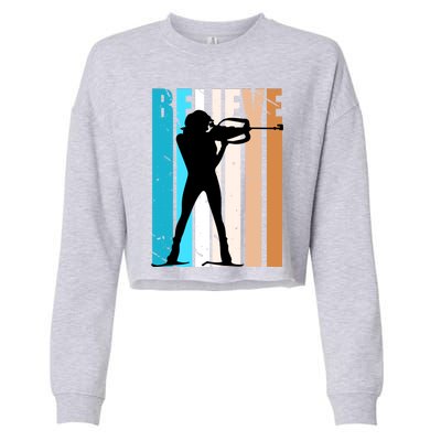 Retro Biathlon Shooting Guns Skiing Female Gift Cropped Pullover Crew