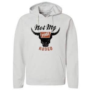 Retro Bull Skull Not My First Rodeo Western Country Cowboy Performance Fleece Hoodie