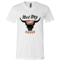 Retro Bull Skull Not My First Rodeo Western Country Cowboy V-Neck T-Shirt