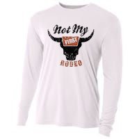 Retro Bull Skull Not My First Rodeo Western Country Cowboy Cooling Performance Long Sleeve Crew