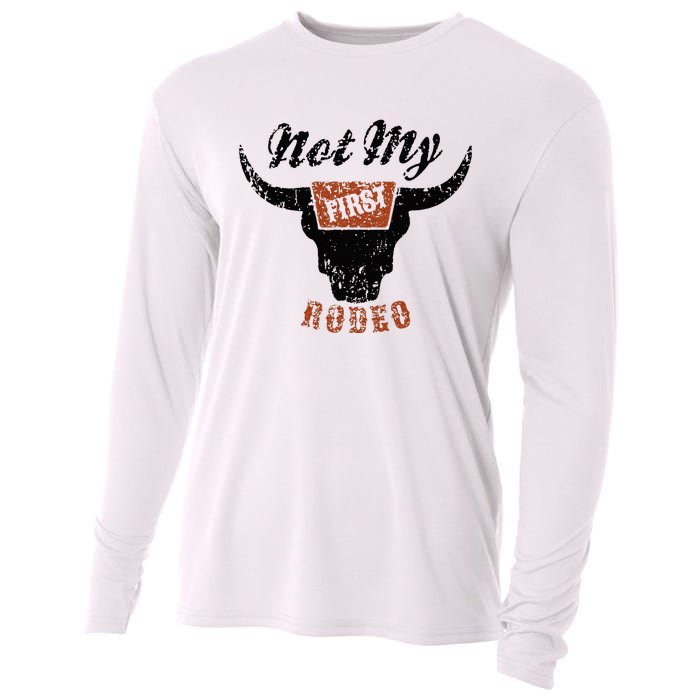 Retro Bull Skull Not My First Rodeo Western Country Cowboy Cooling Performance Long Sleeve Crew