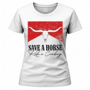 Retro Bull Skull Western Country Save A Horse Ride A Cowboy Women's T-Shirt