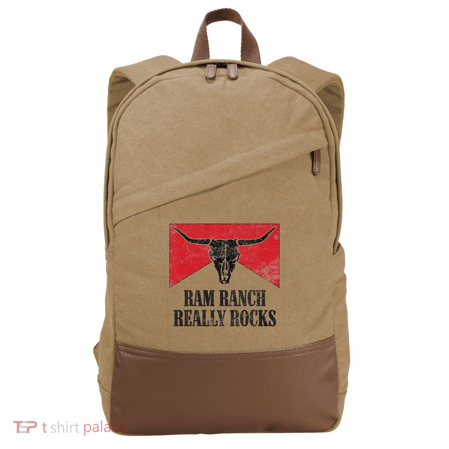 Retro Bull Skull Western Life Country Ram Ranch Rockin' Vibes Cotton Canvas Backpack
