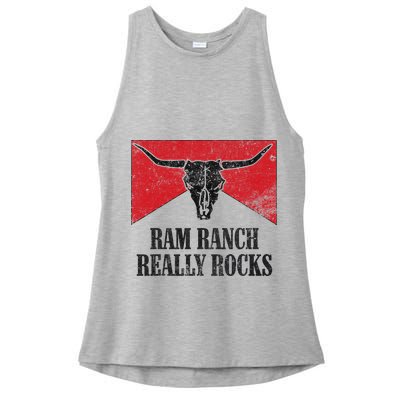 Retro Bull Skull Western Life Country Ram Ranch Rockin' Vibes Ladies PosiCharge Tri-Blend Wicking Tank