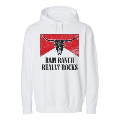 Retro Bull Skull Western Life Country Ram Ranch Rockin' Vibes Garment-Dyed Fleece Hoodie