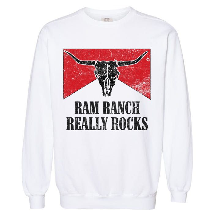 Retro Bull Skull Western Life Country Ram Ranch Rockin' Vibes Garment-Dyed Sweatshirt