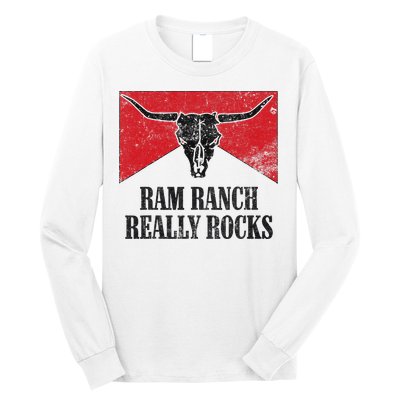 Retro Bull Skull Western Life Country Ram Ranch Rockin' Vibes Long Sleeve Shirt
