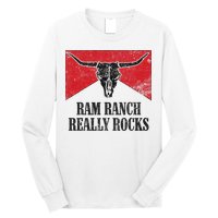 Retro Bull Skull Western Life Country Ram Ranch Rockin' Vibes Long Sleeve Shirt