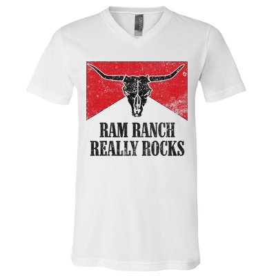 Retro Bull Skull Western Life Country Ram Ranch Rockin' Vibes V-Neck T-Shirt