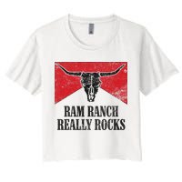 Retro Bull Skull Western Life Country Ram Ranch Rockin' Vibes Women's Crop Top Tee