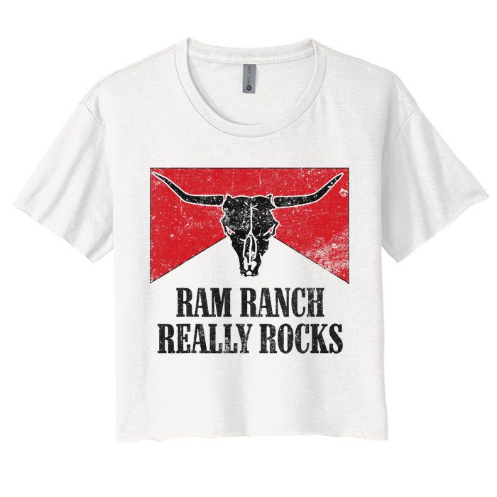Retro Bull Skull Western Life Country Ram Ranch Rockin' Vibes Women's Crop Top Tee