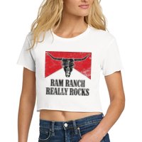 Retro Bull Skull Western Life Country Ram Ranch Rockin' Vibes Women's Crop Top Tee