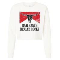 Retro Bull Skull Western Life Country Ram Ranch Rockin' Vibes Cropped Pullover Crew