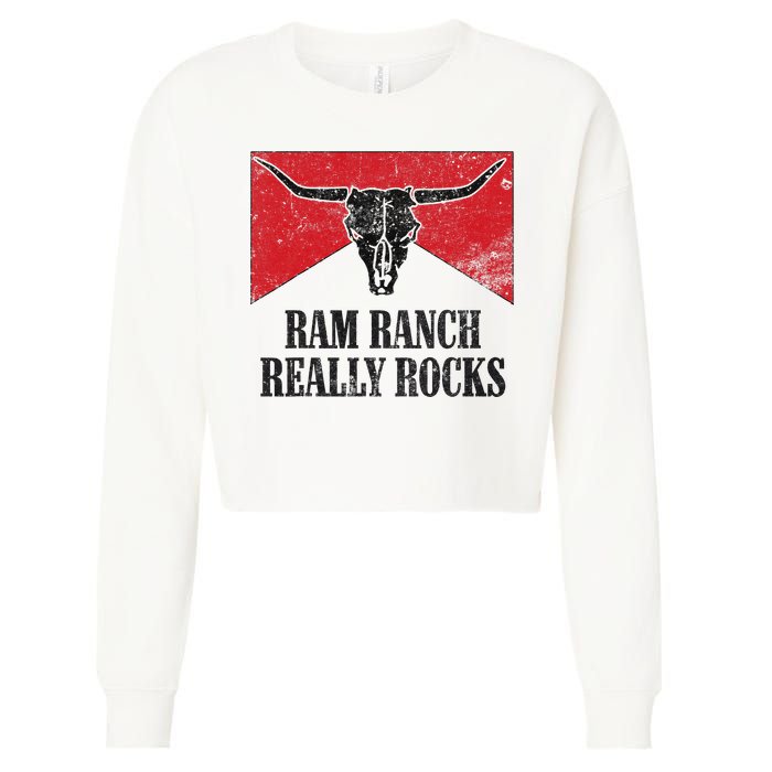 Retro Bull Skull Western Life Country Ram Ranch Rockin' Vibes Cropped Pullover Crew