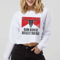 Retro Bull Skull Western Life Country Ram Ranch Rockin' Vibes Cropped Pullover Crew