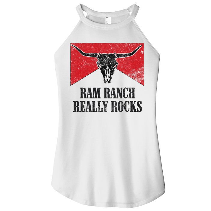 Retro Bull Skull Western Life Country Ram Ranch Rockin' Vibes Women's Perfect Tri Rocker Tank