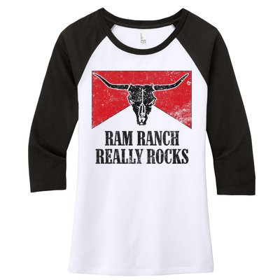 Retro Bull Skull Western Life Country Ram Ranch Rockin' Vibes Women's Tri-Blend 3/4-Sleeve Raglan Shirt