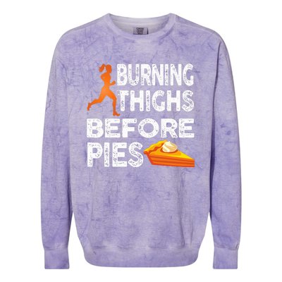 Running Burning Thighs Before Pies Funny Runner Colorblast Crewneck Sweatshirt