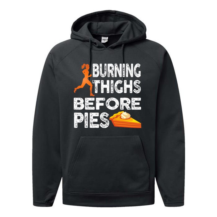 Running Burning Thighs Before Pies Funny Runner Performance Fleece Hoodie