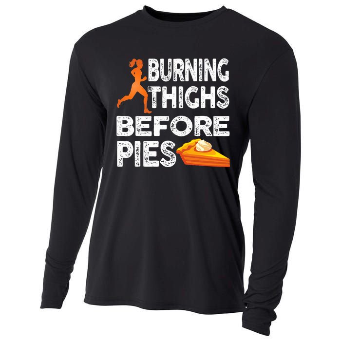 Running Burning Thighs Before Pies Funny Runner Cooling Performance Long Sleeve Crew