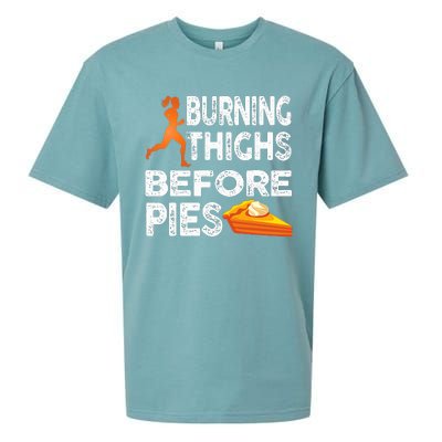 Running Burning Thighs Before Pies Funny Runner Sueded Cloud Jersey T-Shirt