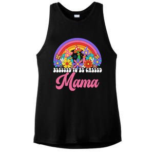 Retro Blessed To Be Called Mama Rainbow Groovy Hippie Flower Gift Ladies PosiCharge Tri-Blend Wicking Tank