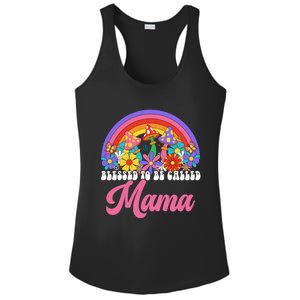 Retro Blessed To Be Called Mama Rainbow Groovy Hippie Flower Gift Ladies PosiCharge Competitor Racerback Tank