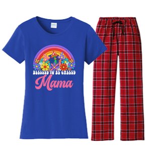 Retro Blessed To Be Called Mama Rainbow Groovy Hippie Flower Gift Women's Flannel Pajama Set