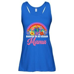 Retro Blessed To Be Called Mama Rainbow Groovy Hippie Flower Gift Ladies Essential Flowy Tank