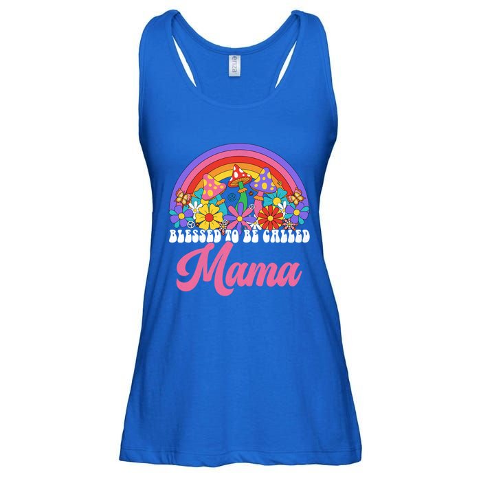 Retro Blessed To Be Called Mama Rainbow Groovy Hippie Flower Gift Ladies Essential Flowy Tank