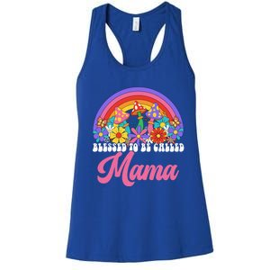 Retro Blessed To Be Called Mama Rainbow Groovy Hippie Flower Gift Women's Racerback Tank