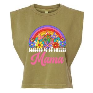 Retro Blessed To Be Called Mama Rainbow Groovy Hippie Flower Gift Garment-Dyed Women's Muscle Tee