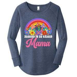 Retro Blessed To Be Called Mama Rainbow Groovy Hippie Flower Gift Women's Perfect Tri Tunic Long Sleeve Shirt