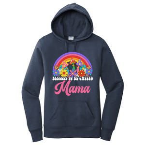 Retro Blessed To Be Called Mama Rainbow Groovy Hippie Flower Gift Women's Pullover Hoodie