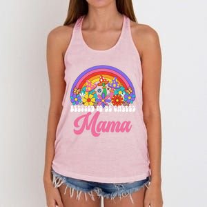 Retro Blessed To Be Called Mama Rainbow Groovy Hippie Flower Gift Women's Knotted Racerback Tank