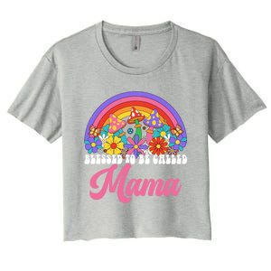 Retro Blessed To Be Called Mama Rainbow Groovy Hippie Flower Gift Women's Crop Top Tee