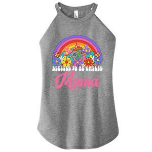 Retro Blessed To Be Called Mama Rainbow Groovy Hippie Flower Gift Women's Perfect Tri Rocker Tank