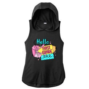 Retro Back To School Hello First Grade Ladies PosiCharge Tri-Blend Wicking Draft Hoodie Tank