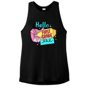 Retro Back To School Hello First Grade Ladies PosiCharge Tri-Blend Wicking Tank