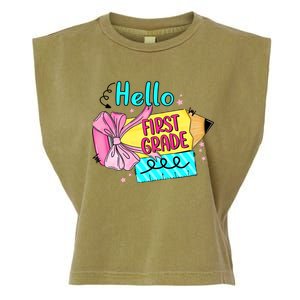 Retro Back To School Hello First Grade Garment-Dyed Women's Muscle Tee