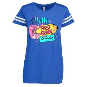 Retro Back To School Hello First Grade Enza Ladies Jersey Football T-Shirt