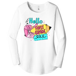 Retro Back To School Hello First Grade Women's Perfect Tri Tunic Long Sleeve Shirt