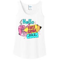 Retro Back To School Hello First Grade Ladies Essential Tank